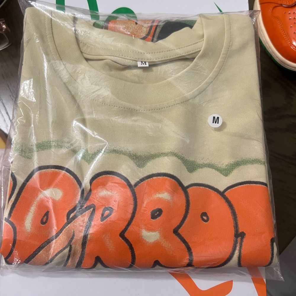 Graphic Beige and Orange Men's Short Sleeve Tee